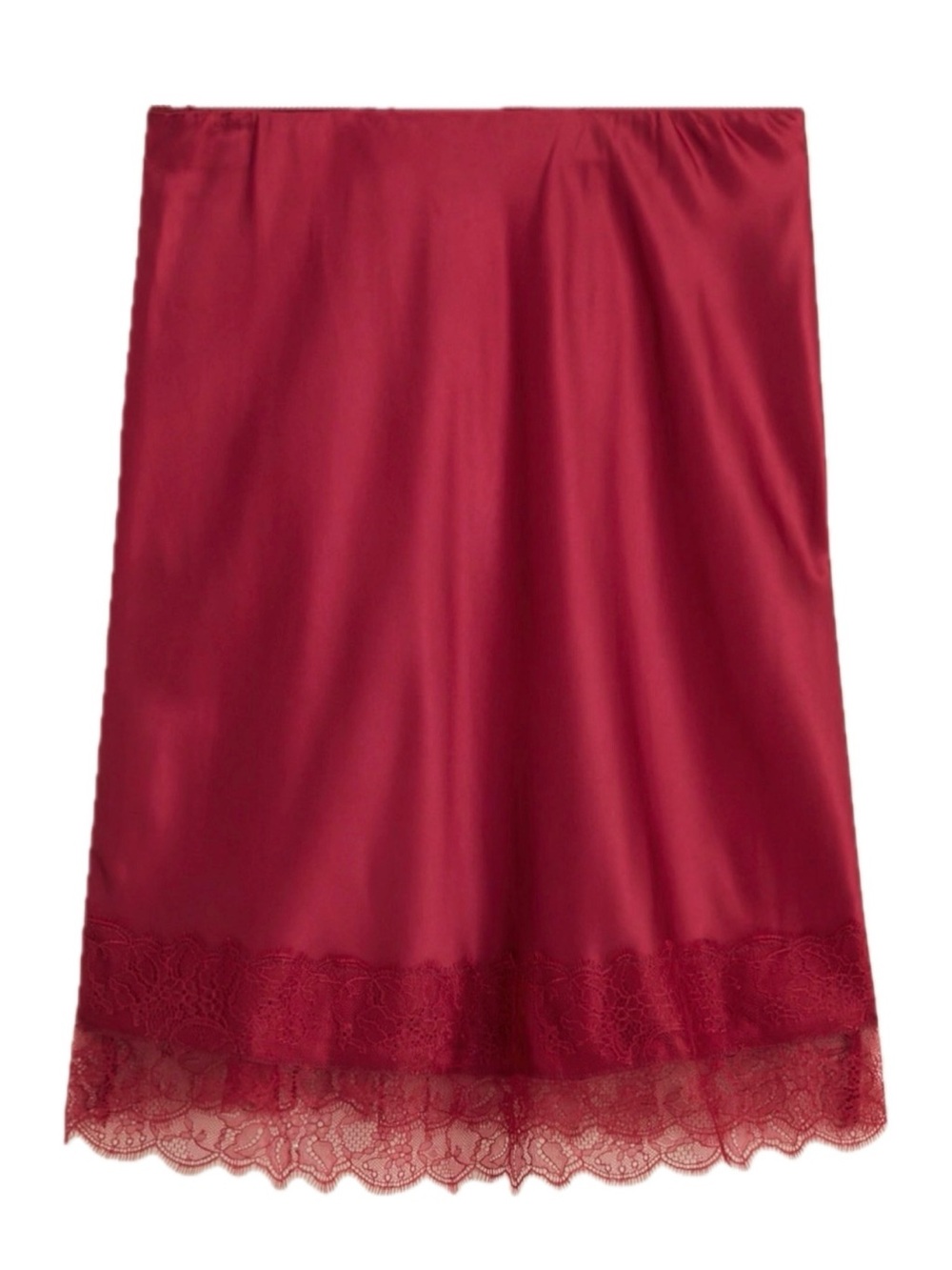 NWT J. Crew Burgundy (Red) Gwen Lace-trim Luster Charmeuse Slip Skirt, size L